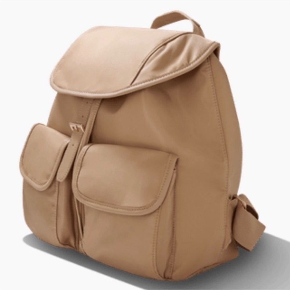 NWT Year of Ours Backpack Nylon Taupe Front Pockets Flap Buckle close Travel NEW